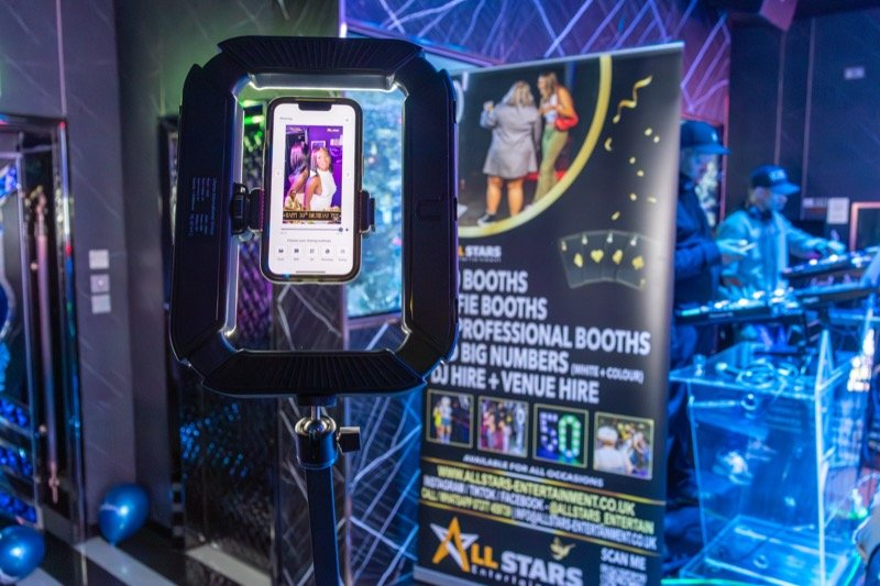 All Stars Entertainment selfie booth equipment with branding